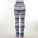 Knitted Striped Sports Casual High Waisted Pants