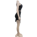 Trendy Rhinestone Sleeveless Cami Top Tassels Skirt 2PCS Set