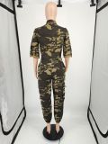 Trendy Camouflage Print Zipper Casual Jumpsuit