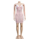 Sexy Trendy Rhinestone Mesh Cami Sleeveless Club Dress
