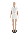 Summer 2PCS Skirt Set Button Short Sleeve Blouse Top and Mini Skirt