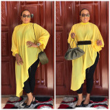 African Style Solid Plus Size Long Sleeve Irregular Chiffon Blouse Dress