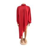 African Style Solid Plus Size Long Sleeve Irregular Chiffon Blouse Dress