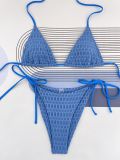 Sexy Solid Tie Sides Halter Triangle Bikini Set