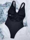 Solid Deep-V Strappy One Piece Swimsuit