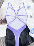 Solid O-Ring Strappy Back One Piece Swimsuit