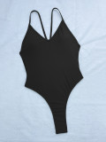 Solid O-Ring Strappy Back One Piece Swimsuit