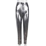 Womens Metallic Shiny Slim Pants