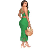 Fashion Knitting Beachwear Two Piece Crop Top and Skirt Cover Up