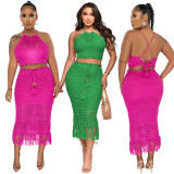 Fashion Knitting Beachwear Two Piece Crop Top and Skirt Cover Up