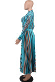 Print Long Sleeve Fashion Pleated Dress