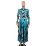 Print Long Sleeve Fashion Pleated Dress