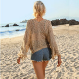 Sexy Beach Lace-Up Cover-Up Hollow Long Sleeve Sun Protection Holiday Top