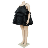 Sexy Sleeveless Ruffles Adjustable Strap Plus Size Layered Dress for Women
