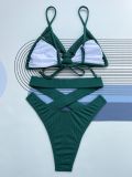 Ribbed Hollow Out Sexy Solid Bikini Set