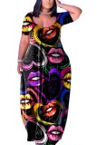 All Over Print Fashion Short Sleeve Plus Size Loose Maxi Dress