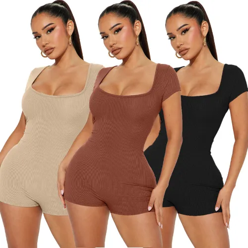 Ribbed Sexy Short Sleeve Tight Short Sleeve Romper