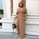 Solid Short Sleeve Loose Fit Plus Size Long Maxi Dress