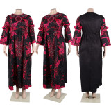 Sexy Digital Print Plus Size Flare Sleeve Long Dress