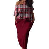 Plus Size Printed 2PCS Set Short Sleeve Top + Long Skirt