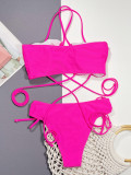 Sexy Hot Pink Drawstring Bikini Set