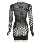 Sexy Jacquard Hollow Out High Waist Bodycon Mini Dress