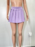 Casual Mini Solid Pleated Skirt