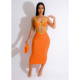 Sexy Contrast Color Straps Cutout Knitted Midi Dress