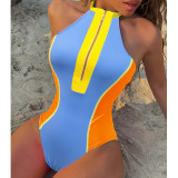 Colorblock Halter One-piece Swimsuit for Women