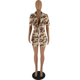 Camouflage Short Sleeve Cropped Shirt + Shorts Two-Piece Set