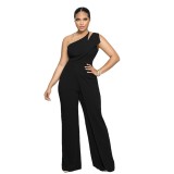 Chic Sleeveless One Shoulder Straight Leg Career Jumpsuit