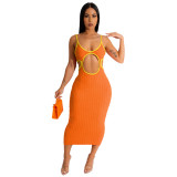Sexy Contrast Color Straps Cutout Knitted Midi Dress