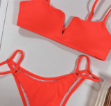 Solid  Ribbed V-Bar Bikini Set