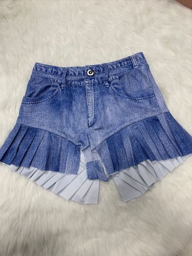 Ladies Blue Printed Casual Ruffles Shorts
