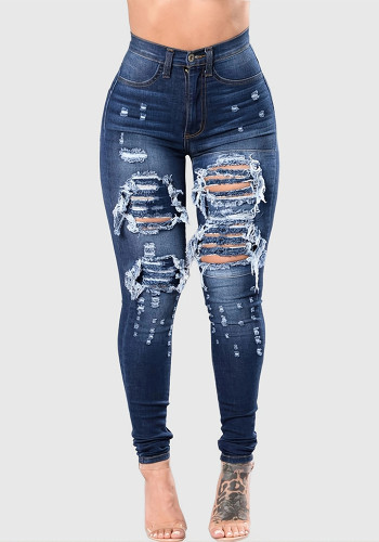 Ripped Tight Denim Pants Little Stretch Jeans