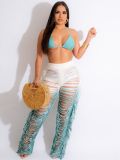 Sexy Beach Gradient Tassel Knitting Bra & Pants Set Cover-Up