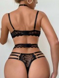 Sexy 3PCS Garter Lingerie Halter Straps Bra Pantie Set Underwear