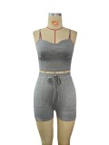 Casual Solid Cami Crop Top  Shorts Track 2PCS Set