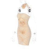 Flower Design Sexy Low Back Ruched Bodycon Dress