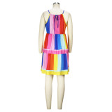 Rainbow Striped Trendy Halter Sleeveless Casual Dress