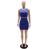 Solid Cropped Tank Top and Bodycon Skirt Two-Piece Set