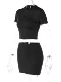 Short Sleeve Crop Top and Skirt Fitted 2PCS Set