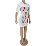 Stylish Letter Print Short Sleeve Slim Fit T-Shirt Dress