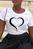 Heart Print Short Sleeve O-Neck Basic T-Shirt