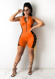 Womens Lace Up Mesh Patchwork Sleeveless Tight Romper