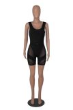 Solid Mesh Insert Sexy See-Through Sleeveless Tight Romper