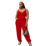 Camisole V-Neck Casual Plus Size Casual Jumpsuit