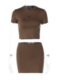Short Sleeve Crop Top and Skirt Fitted 2PCS Set