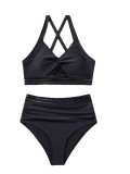 Black Sexy Bikini High Waist Cross Back Two Piece Swimwear