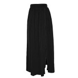 Plus Size Solid Zipper Slit Elastic Waist Casual Long Skirt